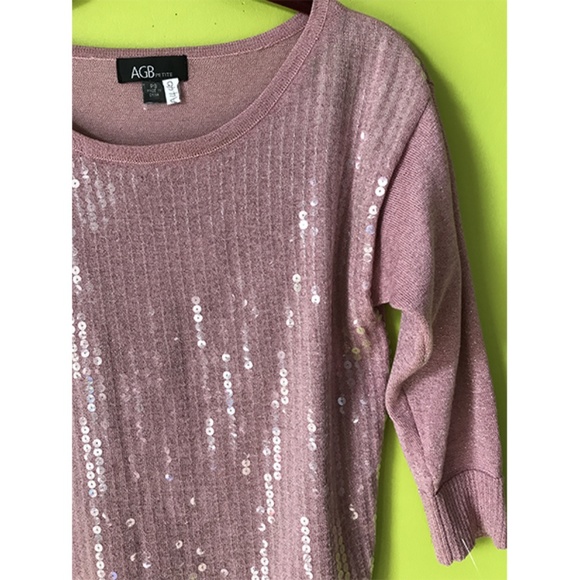 AGC Ribbed Hem Sequined Rose Pink Top PS - Picture 3 of 8